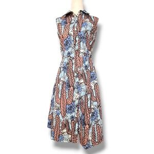 Frock Shop Cactus Print Midi Shirt Dress Blue Brown Desert Floral Sleeveless